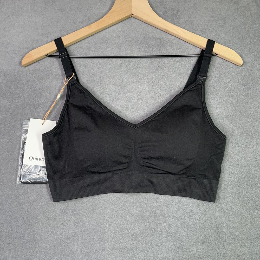 Quince Seamless Nursing Bra Black M Maternity Postpartum Wireless NWT